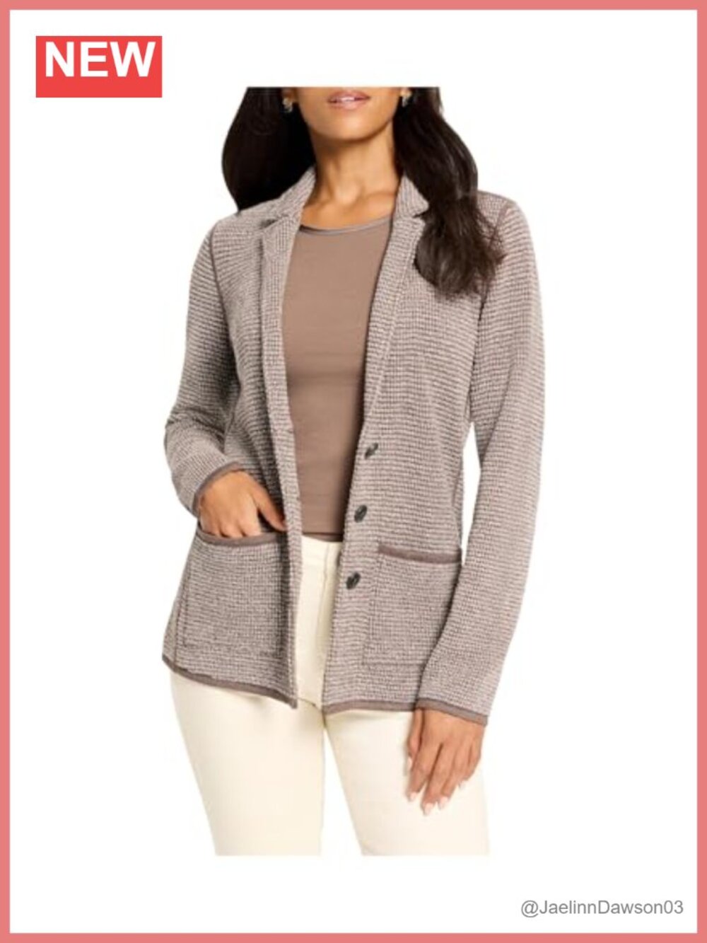 Pixel Knit Jacket Notch Collar Button Front Midweight Blazer